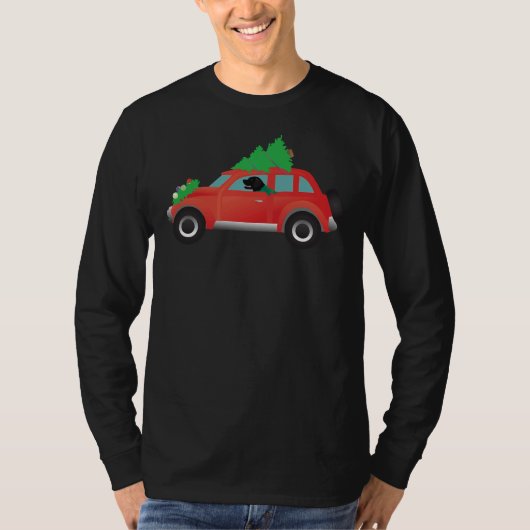T-shirt Black Lab Conduisant voiture rouge de Noël avec ar (Devant)
