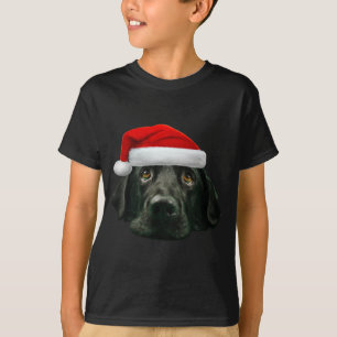 T-shirt Black Lab Cute Santa Hat Image Drôle Noël