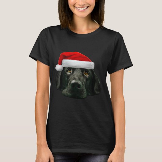 T-shirt Black Lab Cute Santa Hat Image Drôle Noël (Devant)
