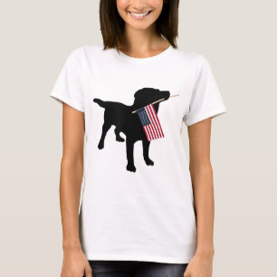 T-shirt Black Lab Dog Holding Juillet 4 Patriotic USA Drap