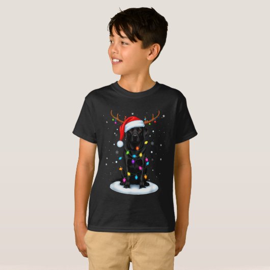 T-shirt Black Lab Labrador Christmas Dog Reindeer Lights P (Devant entier)