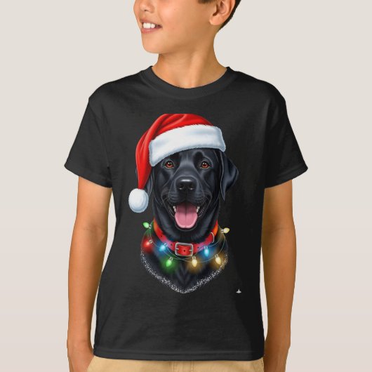 T-shirt Black Lab Labrador Christmas Dog Santa Hat Light P (Devant)