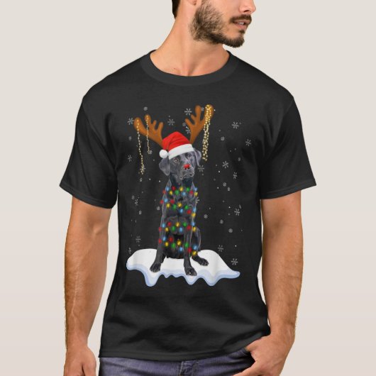 T-shirt Black Lab Labrador Christmas Tree Light Pajama Dog (Devant)