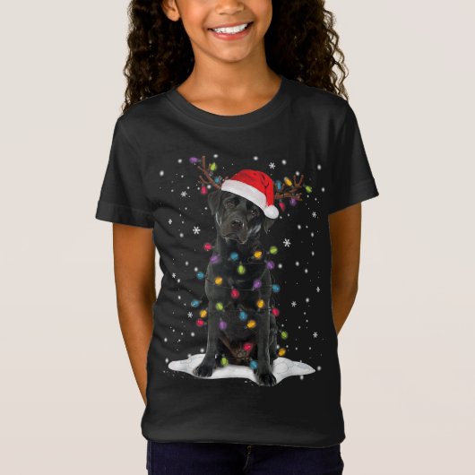 T-Shirt Black Lab Labrador Christmas Tree Light Pyjama Chi (Devant)