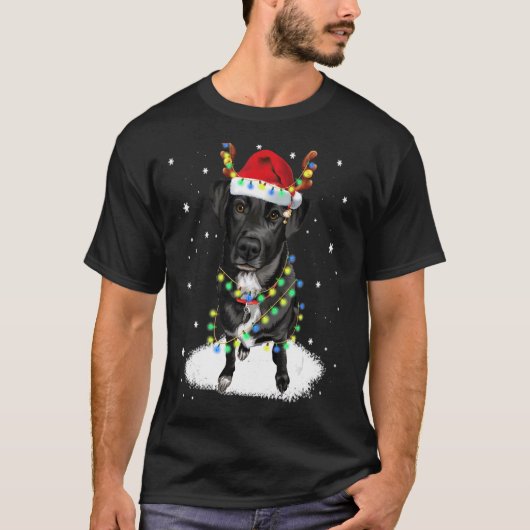 T-shirt Black Lab Labrador Christmas Tree Light Pyjama Chi (Devant)