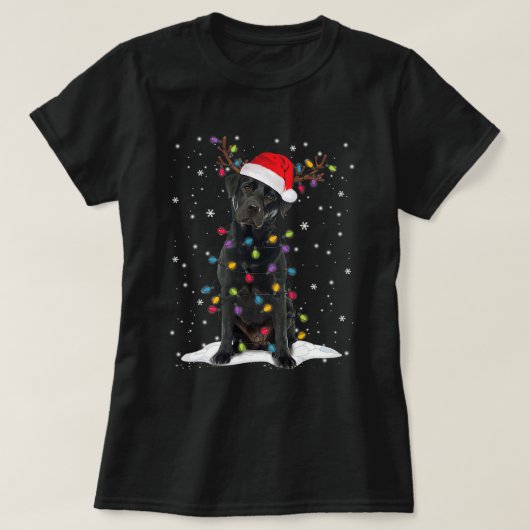 T-shirt Black Lab Labrador Noël Santa Hat Light Funny (Design devant)