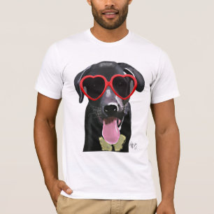 T-shirt Black Labrador Avec Lunettes de soleil Coeur