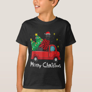T-shirt Black Labrador Christmas Truck Tree Red Plaid Chie