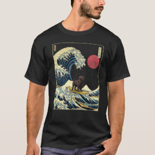 T-shirt Black Labrador Japonais Kanagawa Wave Funny Surf D