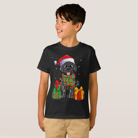T-shirt Black Labrador Retriever Christmas Lights Xmas Lab (Devant entier)
