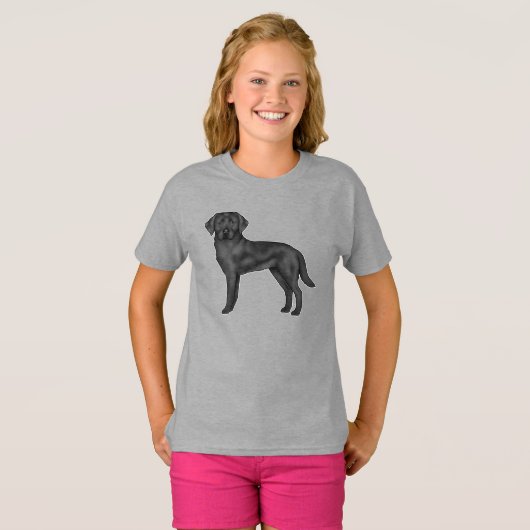 T-shirt Black Labrador Retriever Dog Cute Cartoon Art (Devant entier)