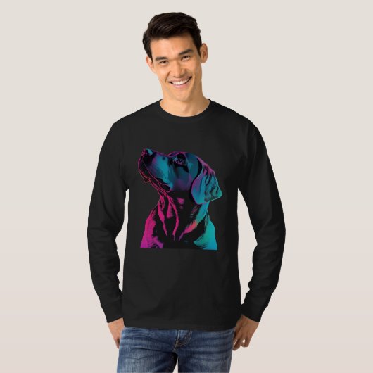 T-shirt Black Labrador Synthwave 80s Retrowave Aesthetic (Devant entier)
