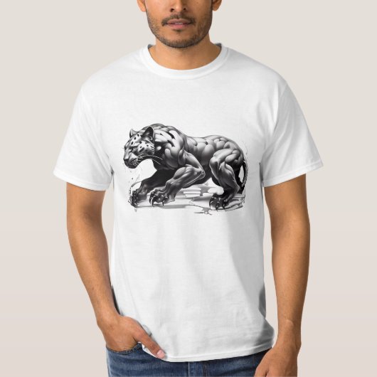 T-Shirt Black Leopard Design Angry Stalking (Devant)