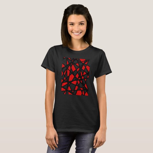 T-shirt Black Lines Create Irregular Shapes Red Accent Abs (Devant entier)