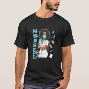 T-shirt Black Nurse Uniforme Visage Masque Africain Femmes