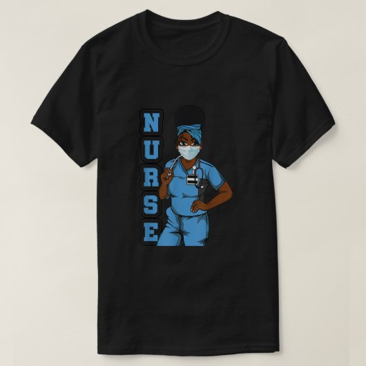 T-shirt Black Nurse Uniforme Visage Masque Afro Africain F (Design devant)