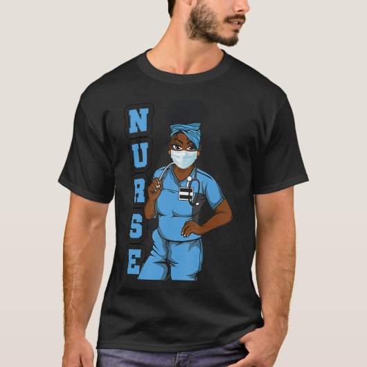 T-shirt Black Nurse Uniforme Visage Masque Afro Africain F (Devant)