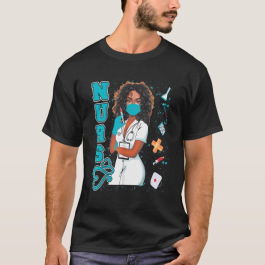 T-shirt Black Nurse Uniforme Visage Masque Afro Africain N (Devant)