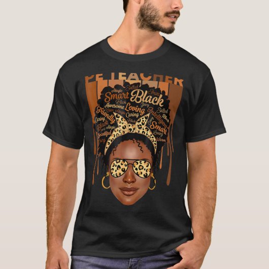 T-shirt Black PE Teacher Love Melanin Leopard Lunettes (Devant)
