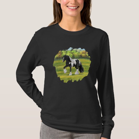T-shirt Black Pinto Piebald Gypsy Vanner Irish Cob Draft H (Devant)
