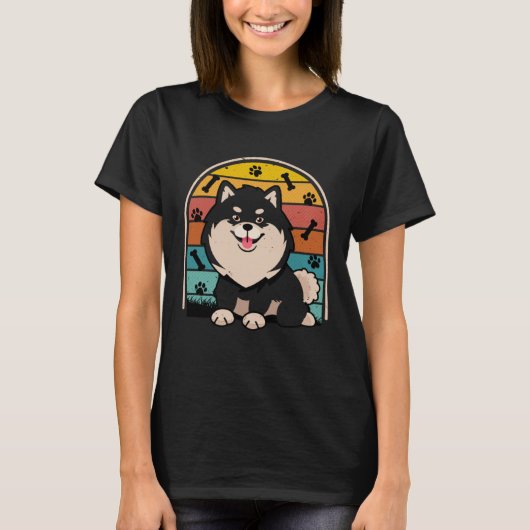 T-shirt Black Pomeranian Retro Pom Mom Dog Dad Pomeranian (Devant)