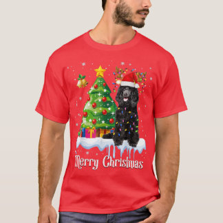 T-shirt Black Poodle Père Noël Christmas Tree Lumières Amo