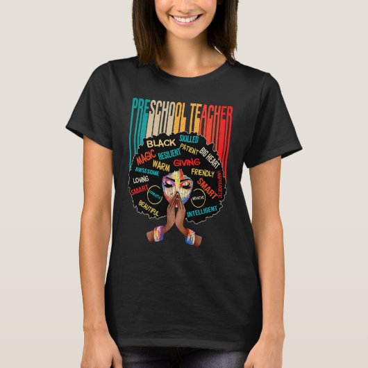 T-shirt Black Preschool Teacher Afro Melanin African Ameri (Devant)