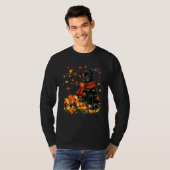 T-shirt Black Pug Fall Red Scarf Autumn Leaf For Dog (Devant entier)