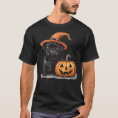 T-shirt Black Pug with Witch Hat and Pumpkin Halloween Pug (Devant)