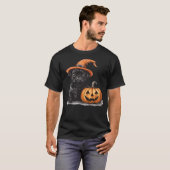 T-shirt Black Pug with Witch Hat and Pumpkin Halloween Pug (Devant entier)