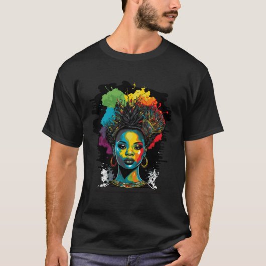 T-shirt Black Queen Afro Melanin Dripping Black History Mo (Devant)
