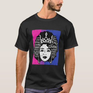T-shirt Black Queen Bisexual Fierté Drapeau Afro Hair Lgbt