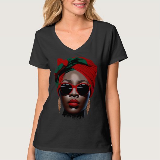 T-shirt Black Queen Melanin Earrings Lips Cute Black Histo (Devant)