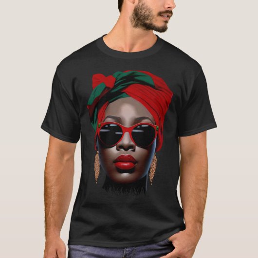 T-shirt Black Queen Melanin Earrings Lips Cute Black Histo (Devant)