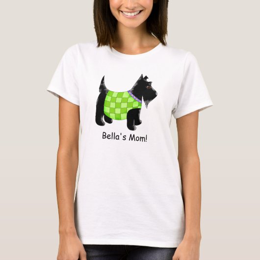 T-shirt Black Scottie Chien Vert Nom Personnalisé (Devant)