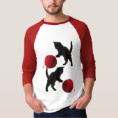 T-shirt Black Silhouette Kitty, with red wool Ball (Devant)