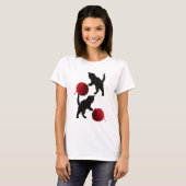 T-shirt Black Silhouette Kitty, with red wool Ball (Devant entier)