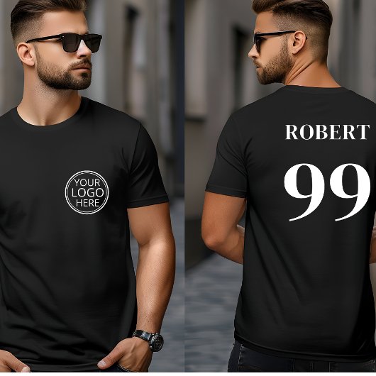 T-shirt Black Team Logo Nom Numéro Sport Moderne