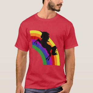 T-shirt Black Unicorn Silhouette Arc-en-ciel Chemise noire