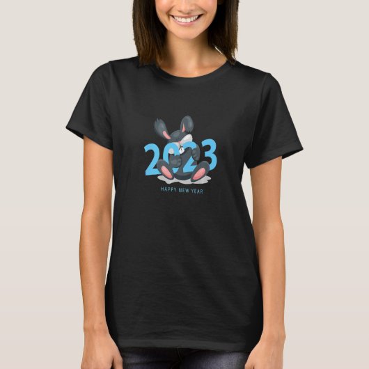 T-shirt Black Water Rabbit - Symbole chinois 2023 - Happy  (Devant)