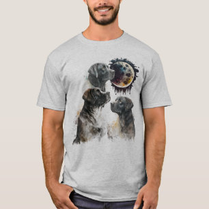 T-shirt Black Watercolor Dudley Lab En Regardant La Lune