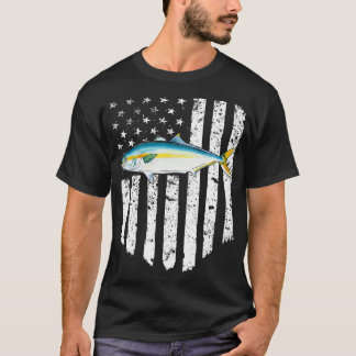 T-shirt Black White American Flag Yellowtail 4th Of July F