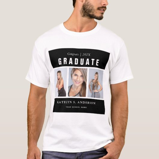 T-shirt Black White Graduation Photo Collage personnalisé  (Devant)