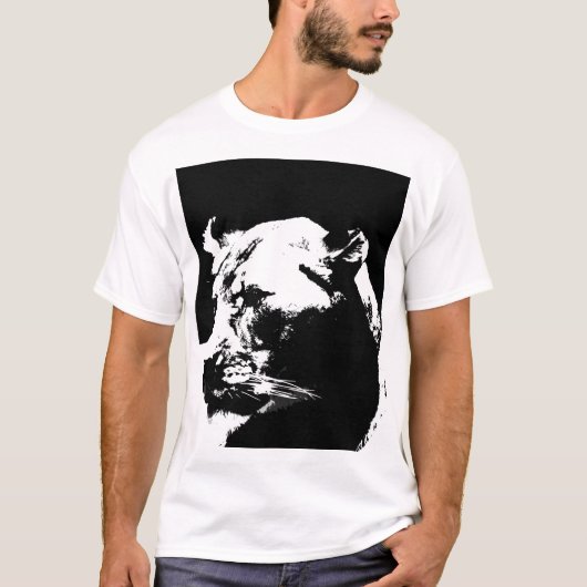 T-shirt Black & white lion pop art (Devant)