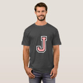 T-shirt Black White Pink Lettre J Monogram Initial College (Devant entier)