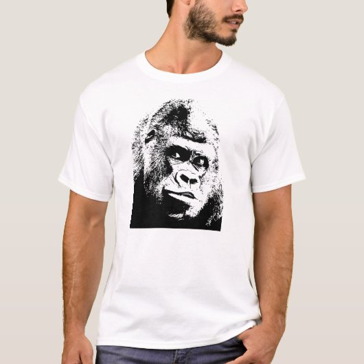 T-shirt Black White Pop Art Gorilla (Devant)