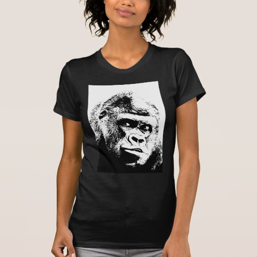 T-shirt Black White Pop Art Gorilla (Devant)