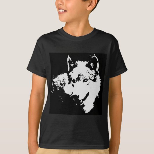 T-shirt Black & White Pop Art Grey Wolf (Devant)