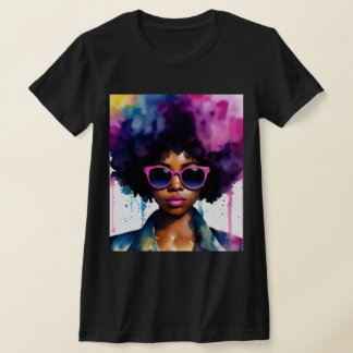 T-shirt Black Woman Afra Cheveux et lunettes de soleil Rai