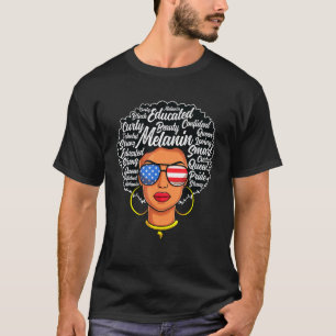 T-shirt Black Woman Afro Word Art American Drapeau Lunette